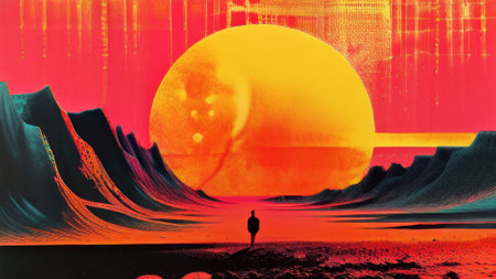 sunrise over the planet created with generative AI softwareの素材