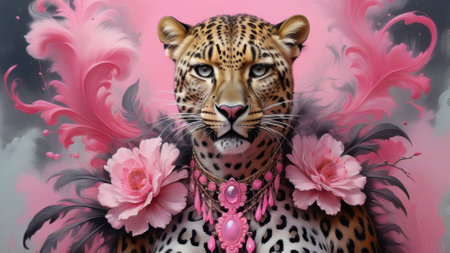 toger on pink in the forest created with generative AI softwareの素材