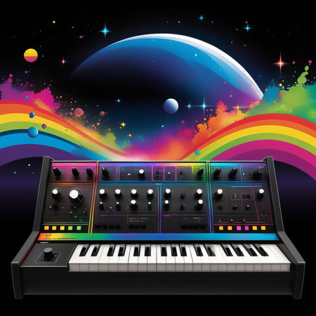 abstract background with synthesizer content created with generative AI software.の素材