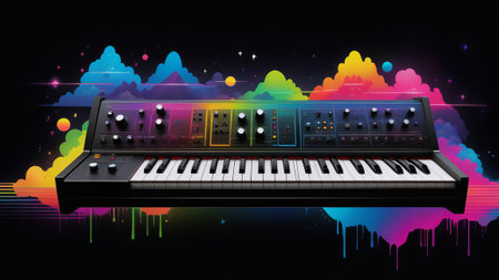 abstract background with synthesizer content created with generative AI software.の素材