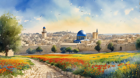panorama of the jerusalem in old city content created with generative AI softwareの素材