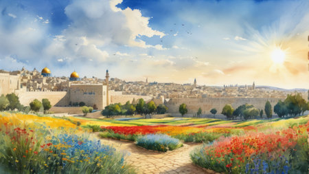 panorama of the jerusalem in old city content created with generative AI softwareの素材