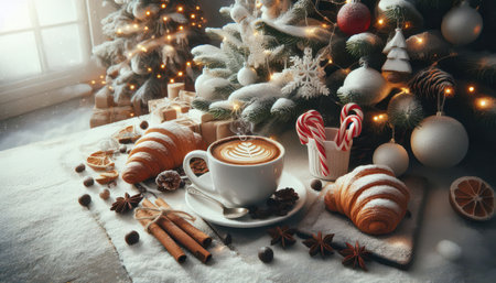 christmas tree and decorations content created with generative AI software.の素材