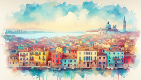 sunset over the city content created with generative AI software.の素材