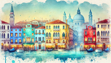 sunset over the city content created with generative AI software.の素材