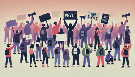 people on the street  who came out to protest content created with generative AI software.の素材