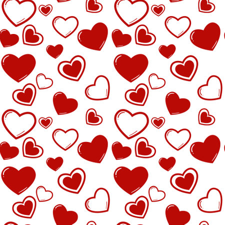vector illustration for Valentine's Day, pattern with red hearts on a white backgroundのイラスト素材