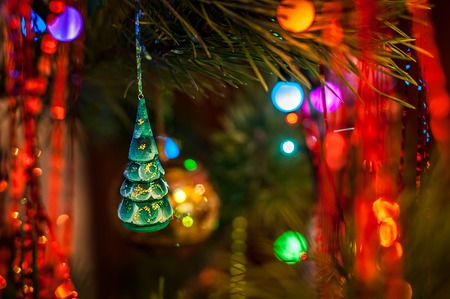 Vintage wooden toy in a shape of fur tree for christmas decoration.の写真素材