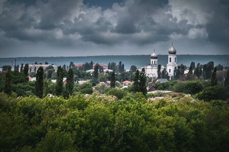 Buturlinovka, Voronezh region of Russia, 22 May 2019. View at old Cathedral of the blessed virgin cover on cloudy summer day.のeditorial素材
