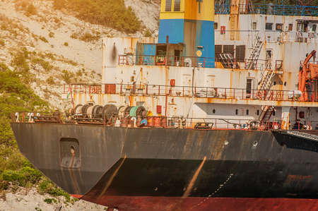 Large cargo ship Rio, that stranded in the Black Sea not far from Novorossiysk, Russiaの写真素材