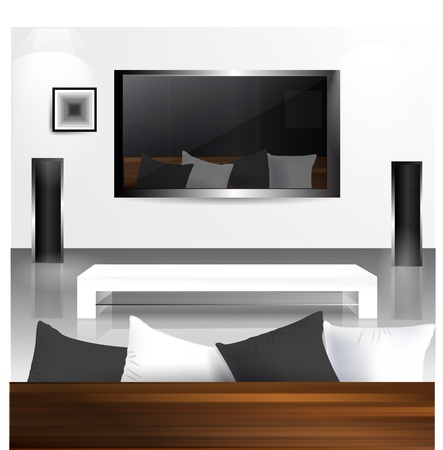 Interior with LCD tv screen with reflection living room in it のイラスト素材