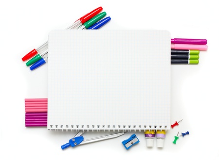 Office supplies on white background の写真素材