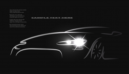 Silhouette of car with headlights on black background. のイラスト素材