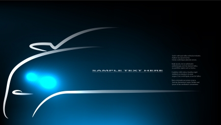 Silhouette of car with headlights on black background. のイラスト素材