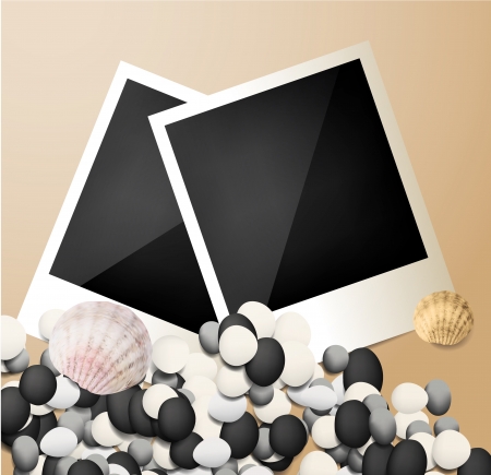 Photo frame background with stones and seashells  のイラスト素材