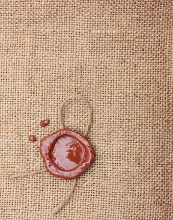 Burlap hessian sackingwith wax seal の写真素材