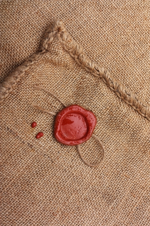 Burlap hessian sackingwith wax seal の写真素材
