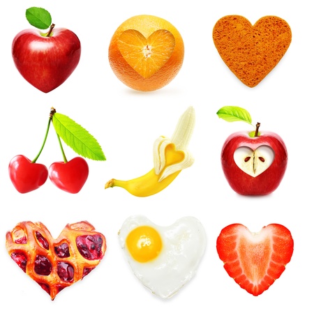 Heart symbol food isolated over white backgroundの写真素材