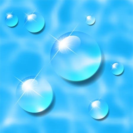 Vector water drops on blue wave background.のイラスト素材