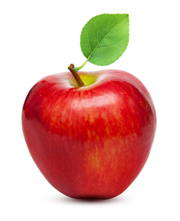 Red apple fruit with leaf isolatedの写真素材