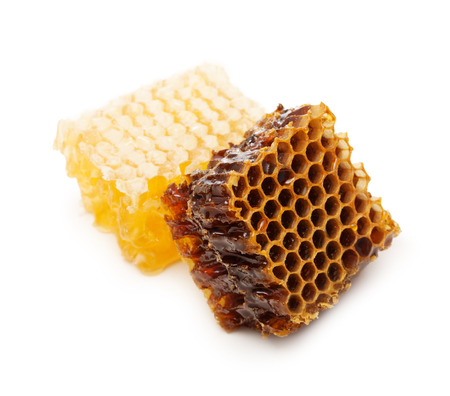 Slice honey comb on white background.の写真素材