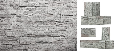 Decorative slate gray stone wall pattern, background and stones isolated.