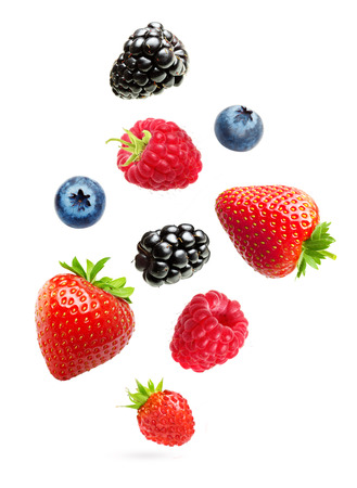 Falling berries isolated on white background Falling berries isolated on white background