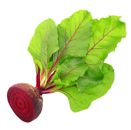 Beetroot with leaves isolated on whiteの写真素材