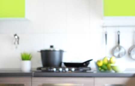 Blurred kitchen interior for background.の写真素材