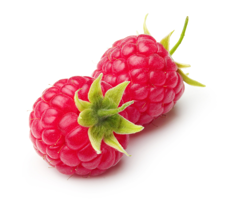 Red ripe berry raspberry isolated on white backgroundの写真素材