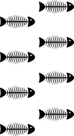 Seamless pattern, black silhouette of fish skeletons. Background, vector illustration.