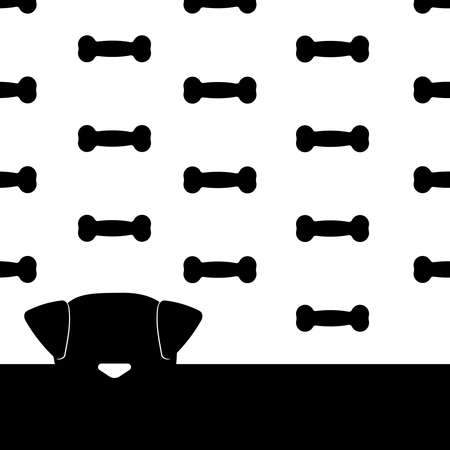 Black silhouette of the dog's head against the background of bones. Vector illustration.のイラスト素材