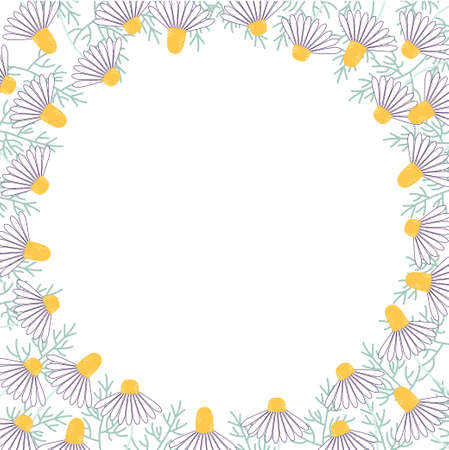 Round frame - Flowers and chamomile leaves. Vector illustration.のイラスト素材