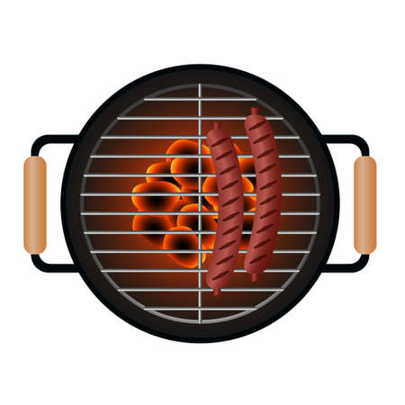 Fried sausages on the grill. Vector illustration.のイラスト素材