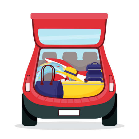 Luggage in the car. Trunk with suitcase and bag. vector illustration.のイラスト素材