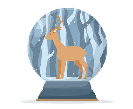 A snow globe with a deer on the background of a winter forest. vector illustration.のイラスト素材