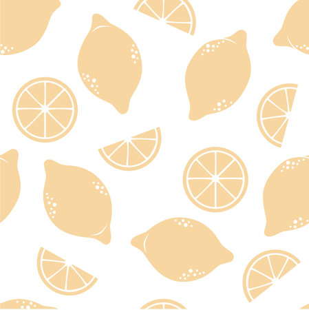 Seamless pattern - simple lemons and lemon slices on a white background. vector illustration.のイラスト素材