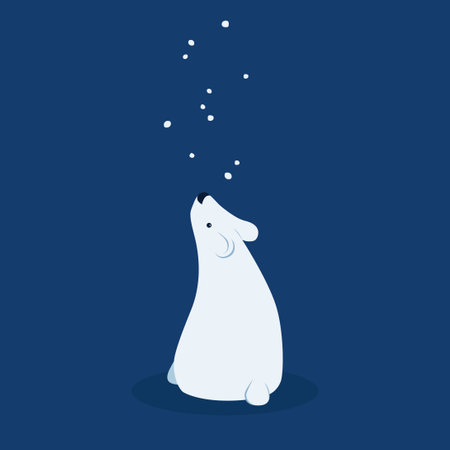 Cute polar bear looks at the falling snowflakes. vector illustration.のイラスト素材