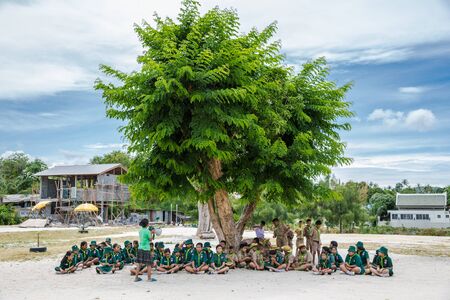 Koh Samui island, Thailand. Jule 2018. Thai Boy Scout and girl scout in Camp activities as part of...