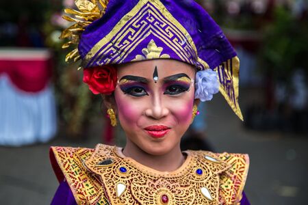Portrait of Young Balinese traditional girl in Twin Lake Festival in Bali, Indonesia. June 2018のeditorial素材