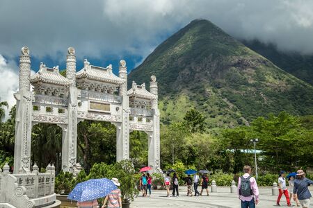 Door gate and walk way at Ngong Ping Village in Chinese style, Hong Kong. June 2018のeditorial素材