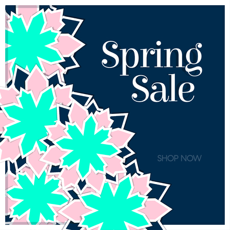 Spring Sale Poster with Paper Flowers. Floral Postcard or Bannerのイラスト素材