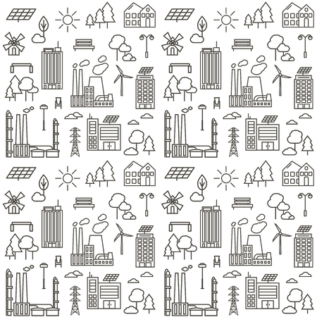 Seamless pattern with eco city line icons.のイラスト素材