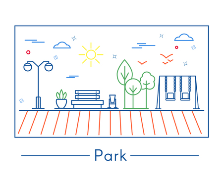 Linear city and park design elements illustration.のイラスト素材