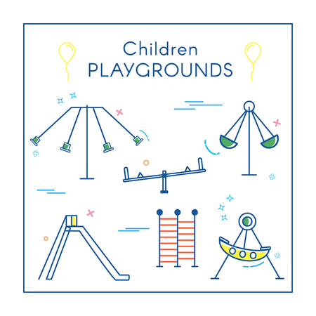 Children's Playground in Line Art vector illustration.のイラスト素材
