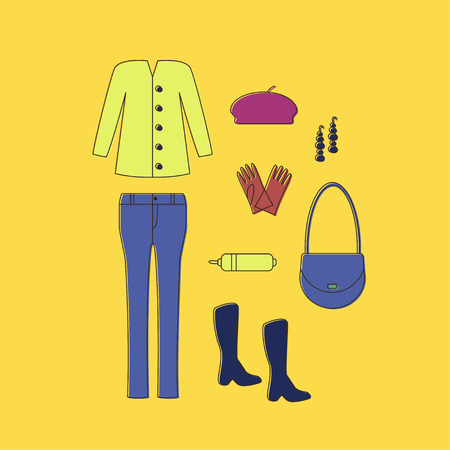 Look. Set of Clothes and Accessories Linear Iconsの写真素材