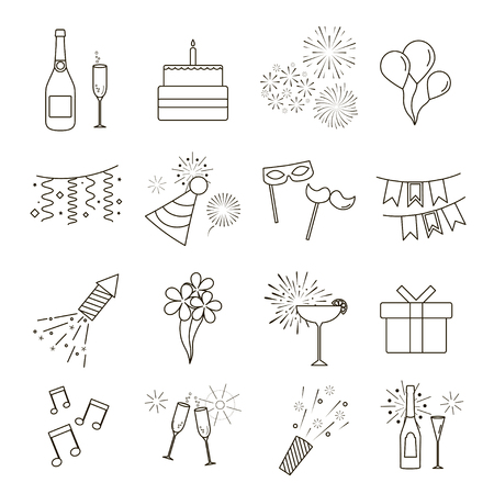 Line Web Icons of Party, Celebration, Birthday and Holidaysのイラスト素材
