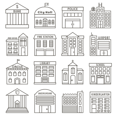 Set of Government Buildings in Line Styleのイラスト素材