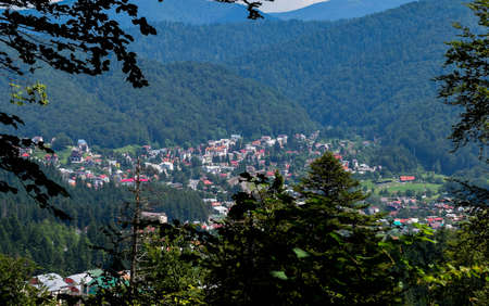 Summer panoramic landscape of the city Busteni, Prahova County,  Romania