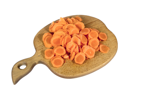 Chopped carrot on a cutting Boardの写真素材